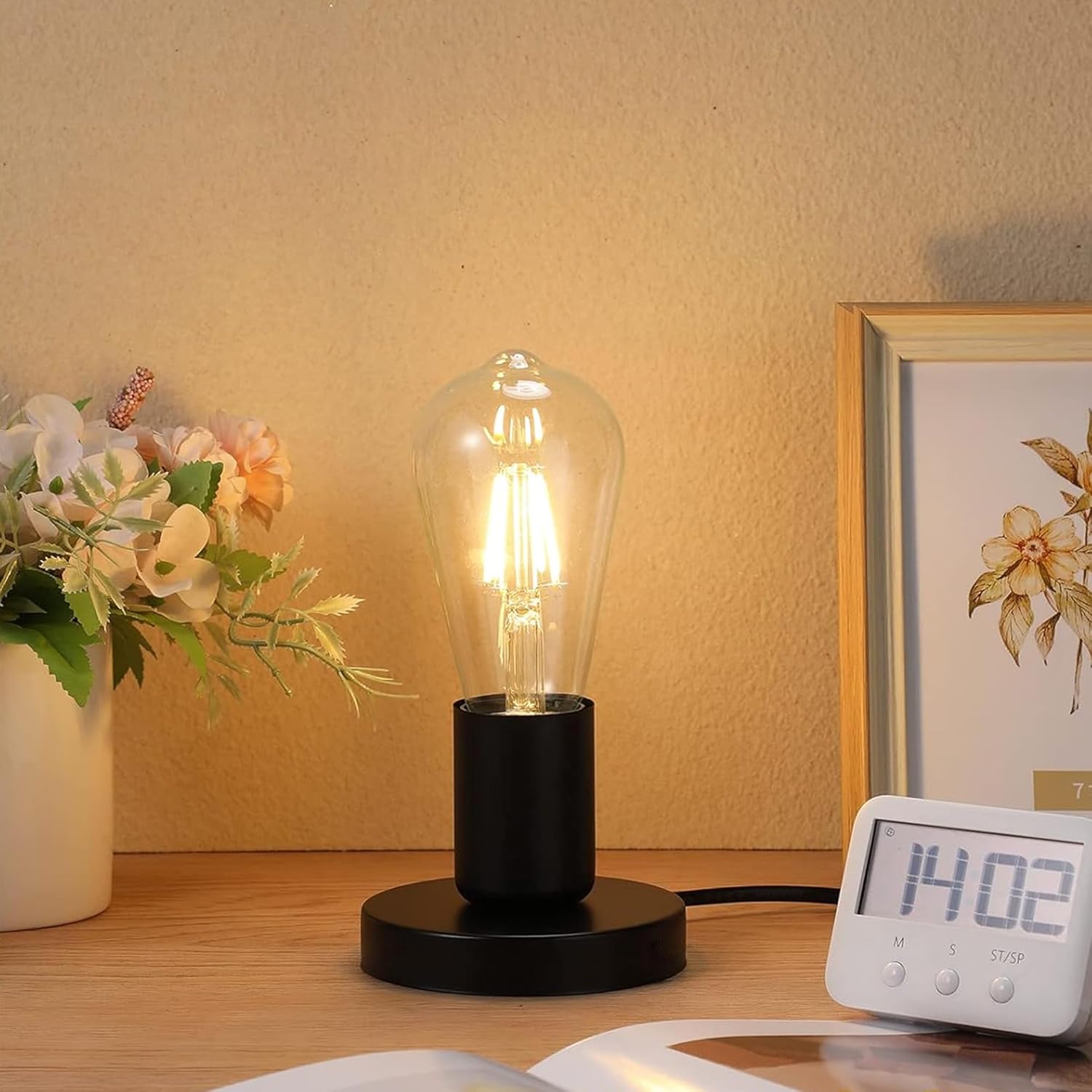 Polished Metal Desktop Lamp Base E26 E27 Screw Light Bulb Holder Base Light Sockets Base Light Bulb Base Lamp Replacement Base for Holding Bulb, 6 Feet Cord Black Set of 2