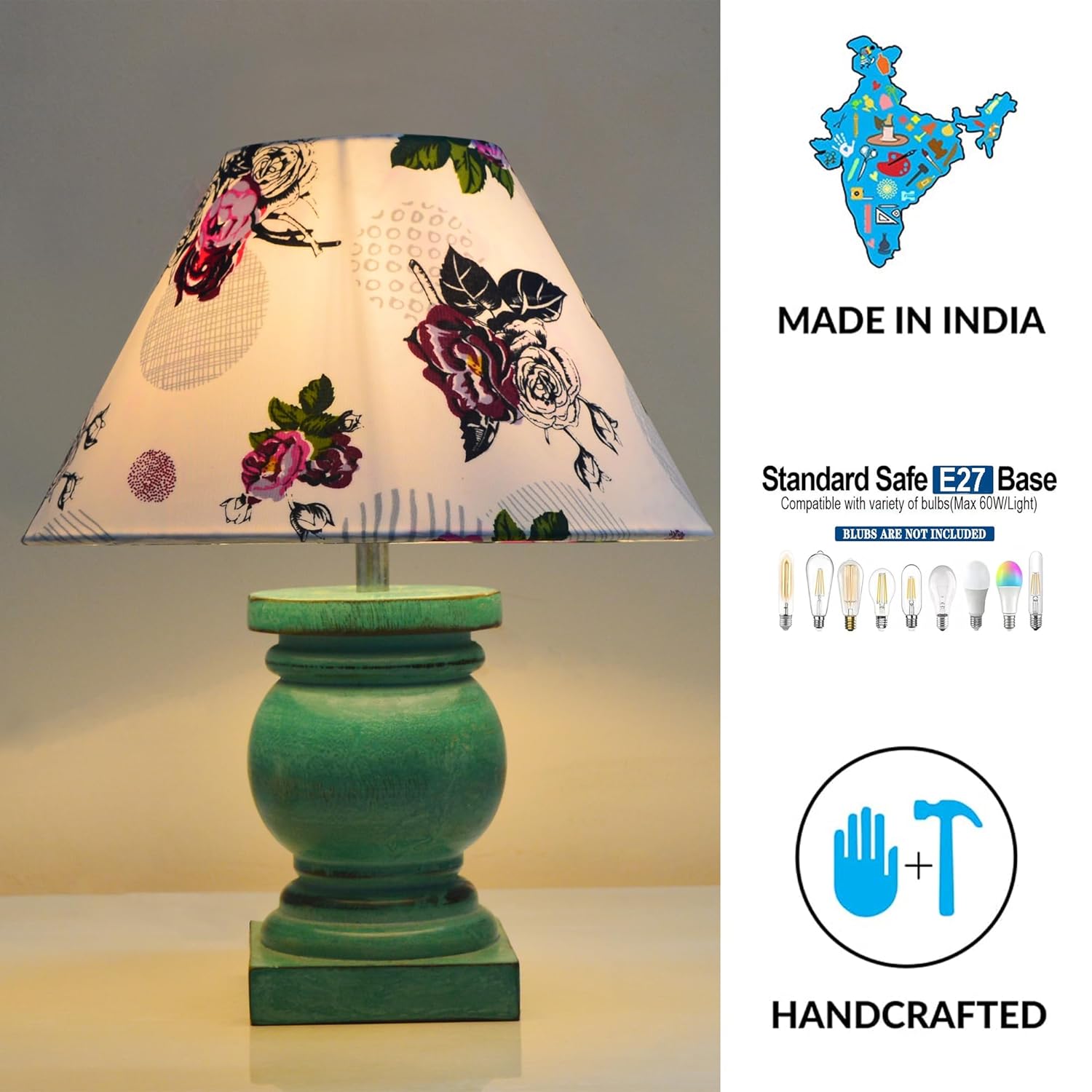 Antique Algae French Trophy Table Lamp for Bedroom Living Room Simple Retro Wood Grain Farmhouse Bedside Lamp Suitable for Nightstand Children's Room or University Dormitory Rose