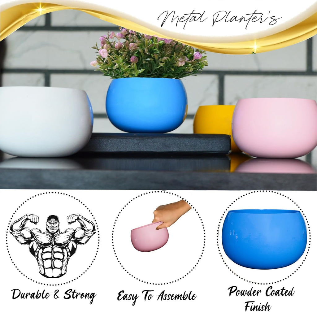 Flower Pot Plant Pots Round Metal Small PotsFlower Pots Solid Color Round Garden SuppliesPlanters with Drainage Holes Succulent Planting Pots House Plants, Succulents, Flowers Turquoise