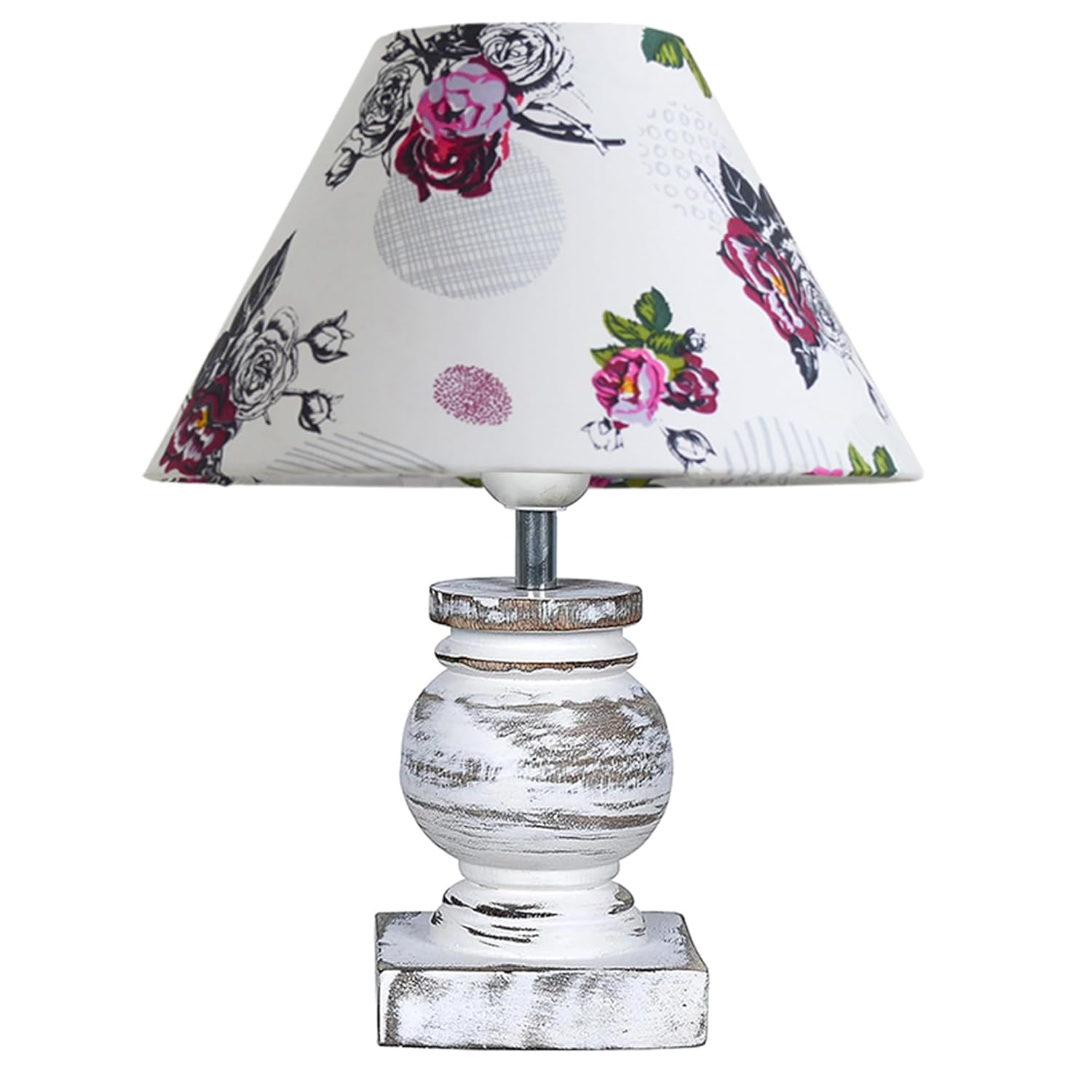 Antique White French Trophy Table Lamp for Bedroom Living Room Simple Retro Wood Grain Farmhouse Bedside Lamp Suitable for Nightstand Children's Room or University Dormitory Rose