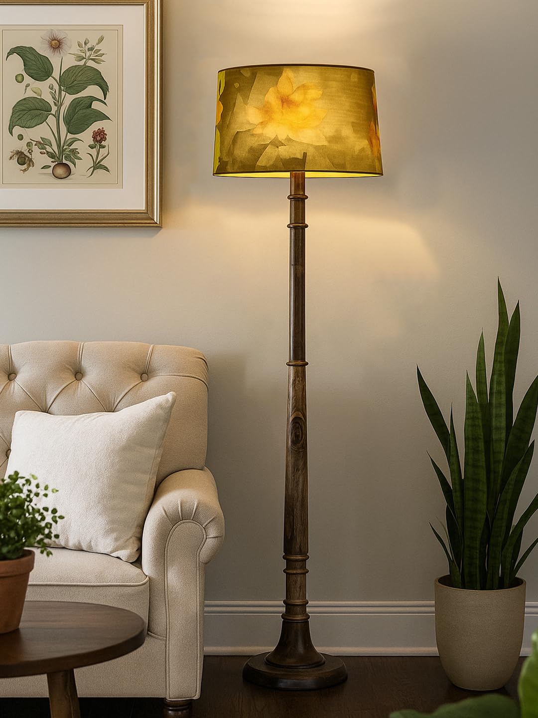 Classic Chic Vintage Stand Floor Lamp with Multicolor Taper Lamp Shade | Light Decoration for Home | Living Room & Bedroom Bedside Floor Lamp | Wooden Floor Lamp Tulib wild meadow
