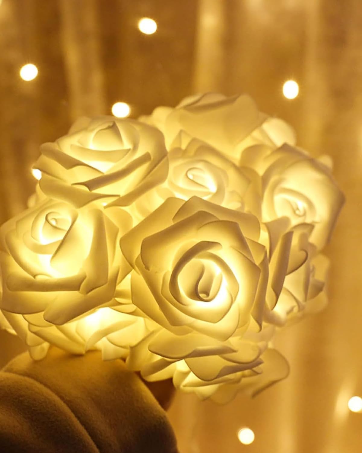 Rose Flower String Lights, 14 LED Electric Operated Romantic Rose Lights, 13Ft Artificial Flowers Garland Led Lights for Valentine's Day Wedding Indoor Outdoor Festival Party Decor White
