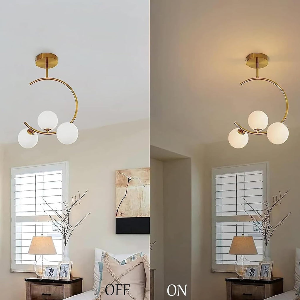 Modern Mini Chandelier Lamp, Crystal Ceiling Light, Semi-Flush Mount Corridor Lights Lamp for Bedroom White