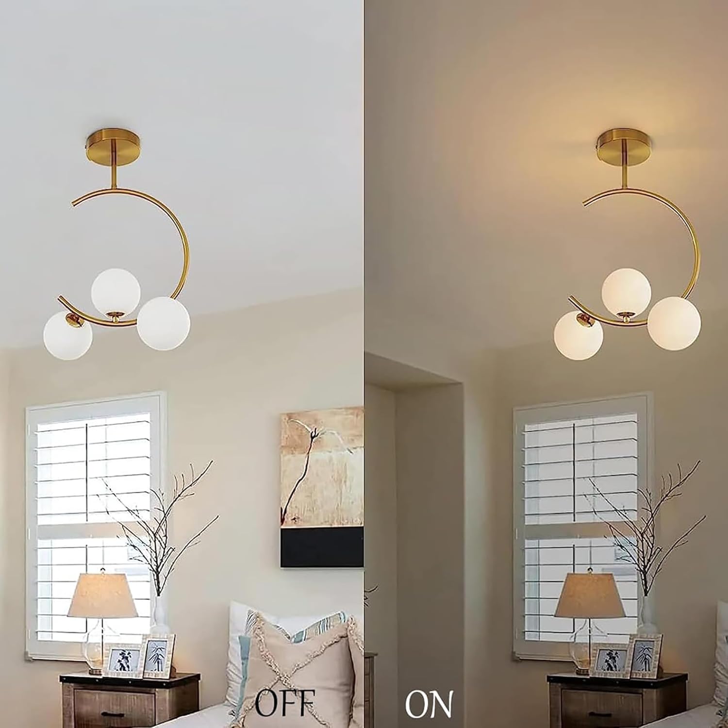 Modern Mini Chandelier Lamp, Crystal Ceiling Light, Semi-Flush Mount Corridor Lights Lamp for Bedroom White