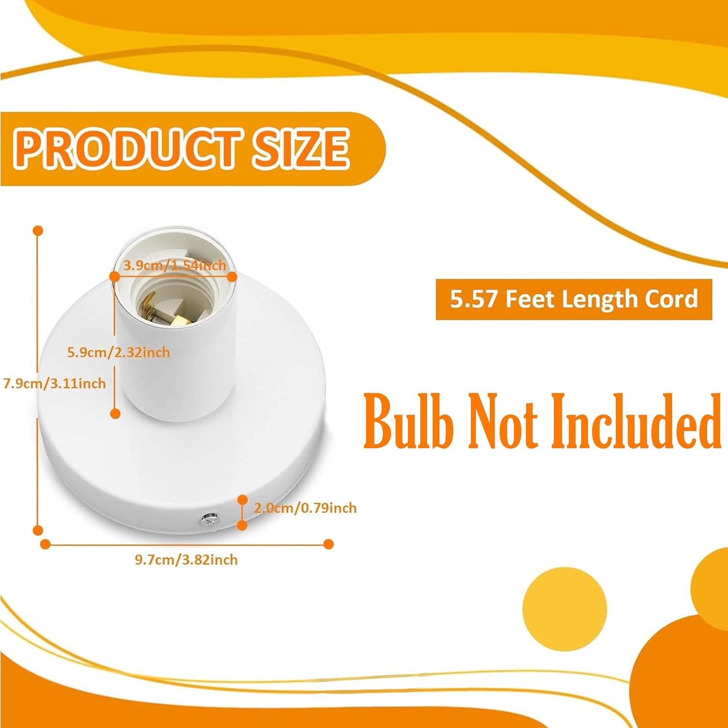 Polished Metal Desktop Lamp Base E26 E27 Screw Light Bulb Holder Base Light Sockets Base Light Bulb Base Lamp Replacement Base for Holding Bulb, 6 Feet Cord White Set of 2