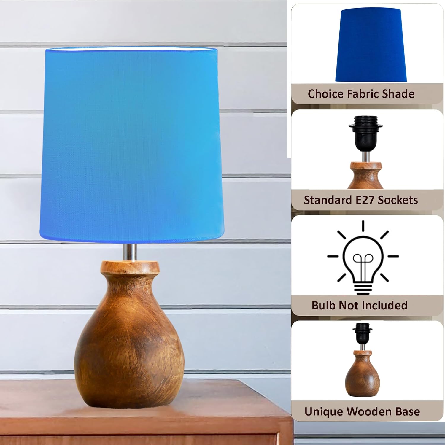 Mini Farmhouse Wooden Dome Dowel Pot Table Lamps Vintage Small Lamps Decorative for Small Spaces Bedside Lamps Suitable for Nightstand Children's Room or University Dormitory Blue