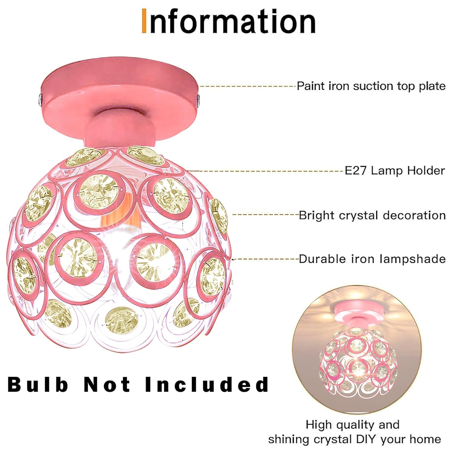 Modern Mini Chandelier Lamp, Crystal Ceiling Light, Semi-Flush Mount Corridor Lights Lamp for Bedroom Baby pink