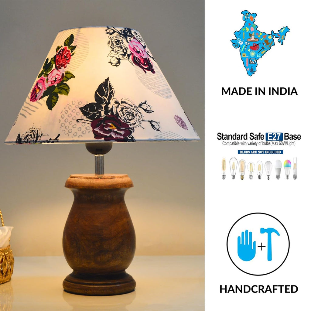 Mid Century Single Table Lamp for Living Room Farmhouse Linen Bedside Lamps for Bedroom Kids Room Dorm Office Dowel Walnut Rose