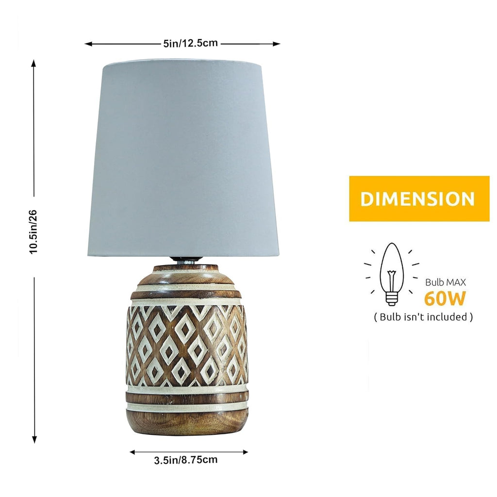 Antique Carved Wood Table Lamp with Linen Wooden Nightstand Lamp Kids Table Lamp for Bedroom Kids Bedside Cartoon Nursery Lamp Lampshade for Girls Boys Living Room White