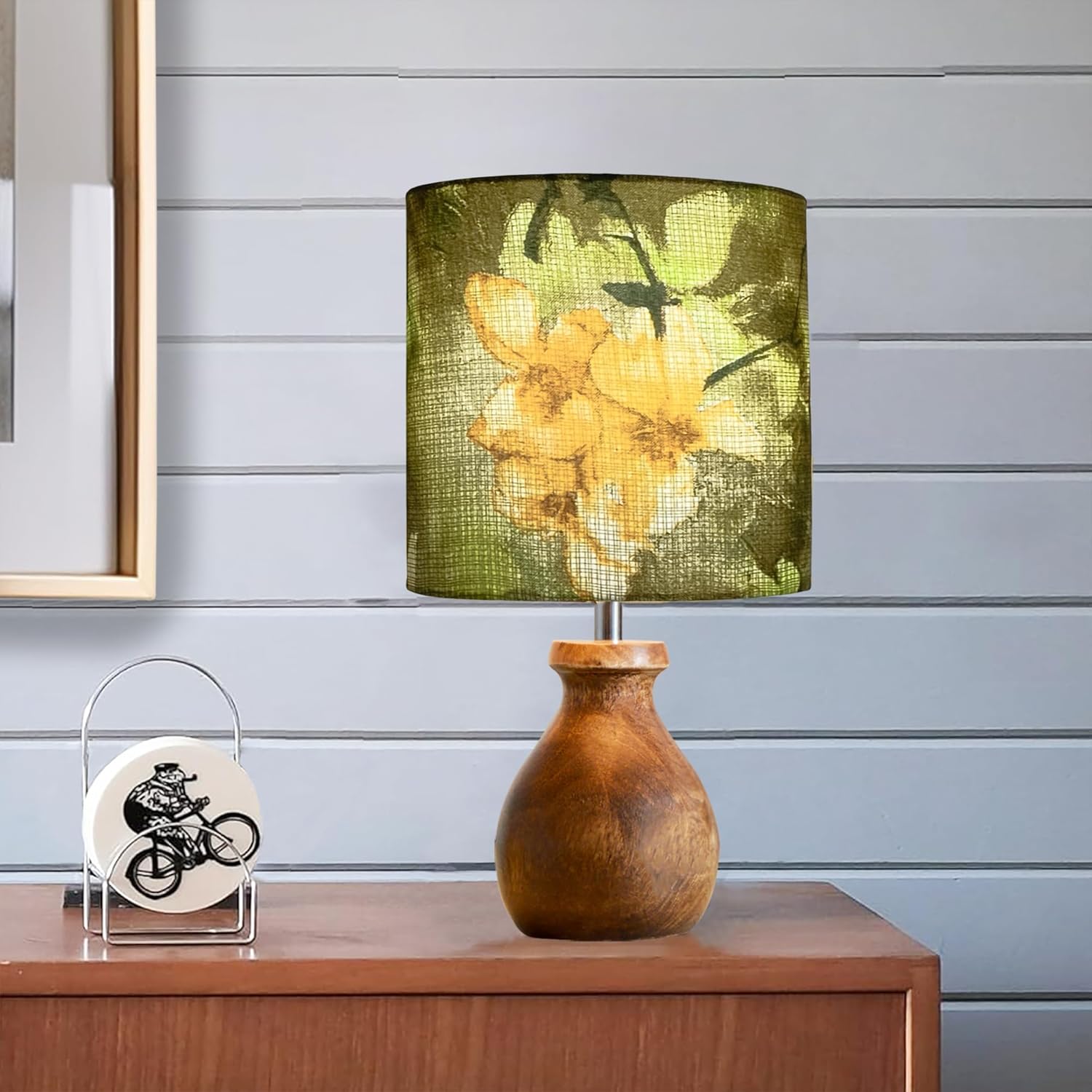 Mini Farmhouse Wooden Dome Dowel Pot Table Lamps Vintage Small Lamps Decorative for Small Spaces Bedside Lamps Suitable for Nightstand Children's Room or University Dormitory Wild Meadow