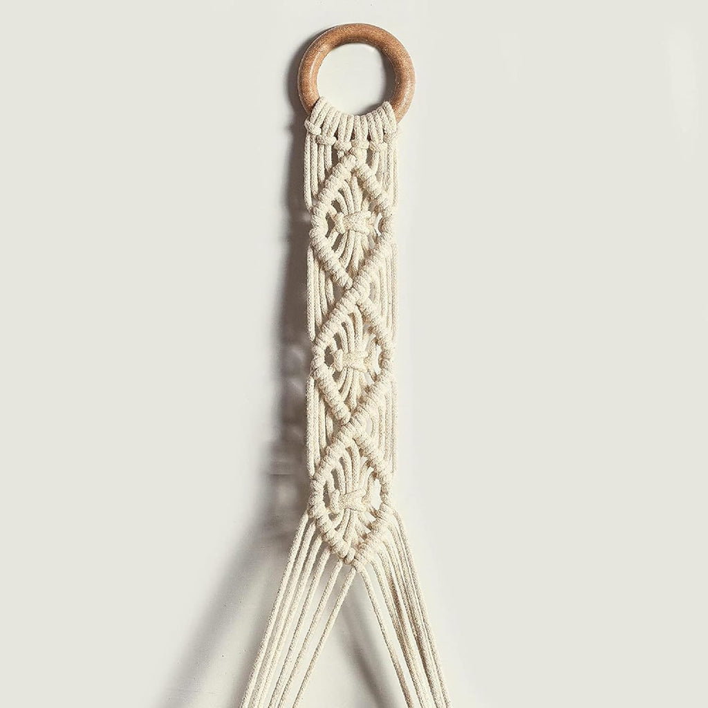 Macrame Wooden Wall Hanging Shelves Macrame Hanging Plant Shelf with Tassel,Boho Storage Floating Shelves Handmade Rustic Hanger Planter Rack Pot Stand Holder Beads Tassel
