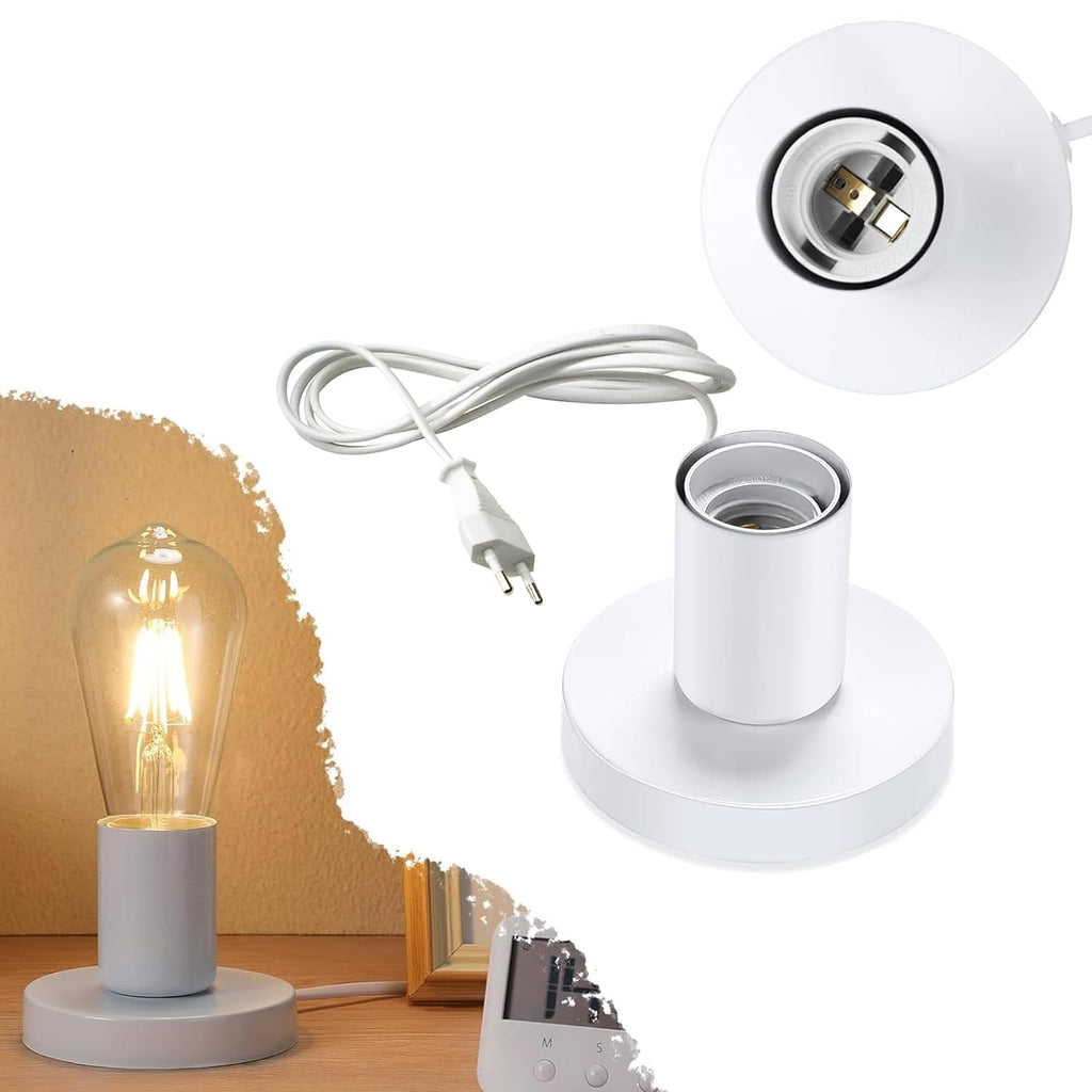 Polished Metal Desktop Lamp Base E26 E27 Screw Light Bulb Holder Base Light Sockets Base Light Bulb Base Lamp Replacement Base for Holding Bulb, 6 Feet Cord White Set of 3