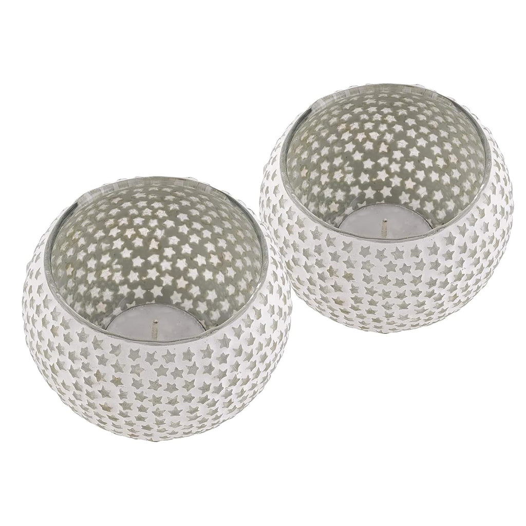 Set of 2 Moroccan Glass White Mosaic Tealight Candle Holder Mosaic Candle Holder, Diwali Candle Holder, tealight Holder, Candle Included Diwali Gift, Best Gift for Diwali, Diwali Decoration.