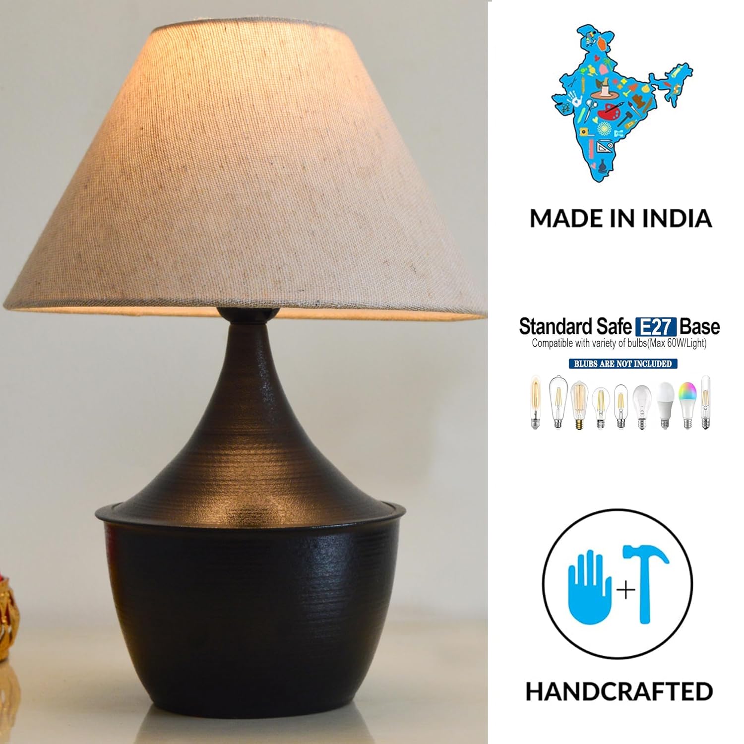 Iron Black Drip Table Lamp with ShadeTable Lamp for Home Decoration | 'Intriguingly Goth' Handcrafted Table Lamp for Living Room Bedroom Jute