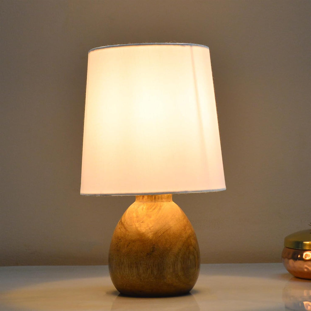 Cute Dowel Pot Wooden Table Lamp for Bedroom, Small Table Lamp Farmhouse Rustic Lamp Set Bedside Table Lamps for Nightstand Side Table Lamps for Living Room for Bedroom, Home Office, Living Room, Kids Dorm White