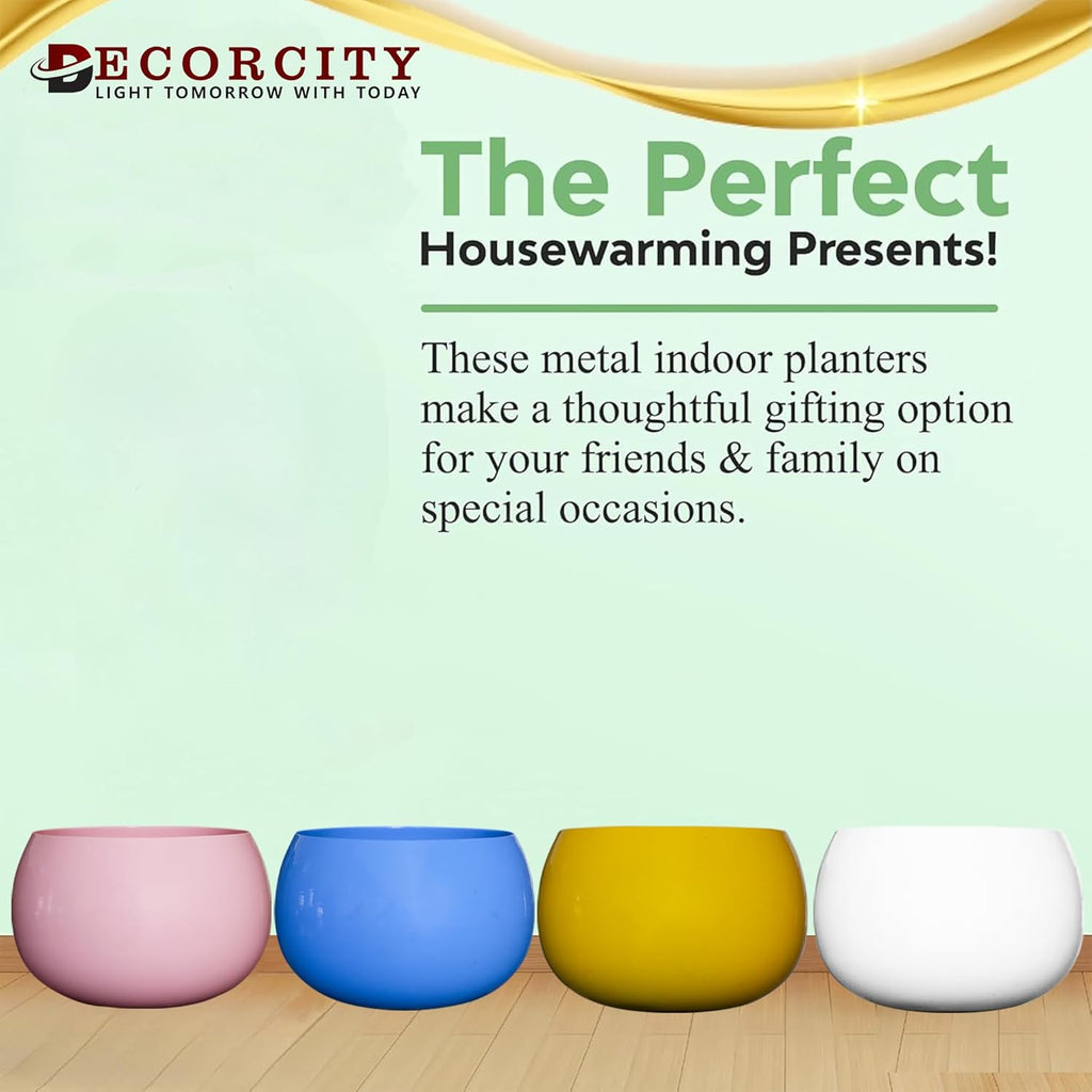 Flower Pot Plant Pots Round Metal Small PotsFlower Pots Solid Color Round Garden SuppliesPlanters with Drainage Holes Succulent Planting Pots House Plants, Succulents, Flowers Pink Set of 4