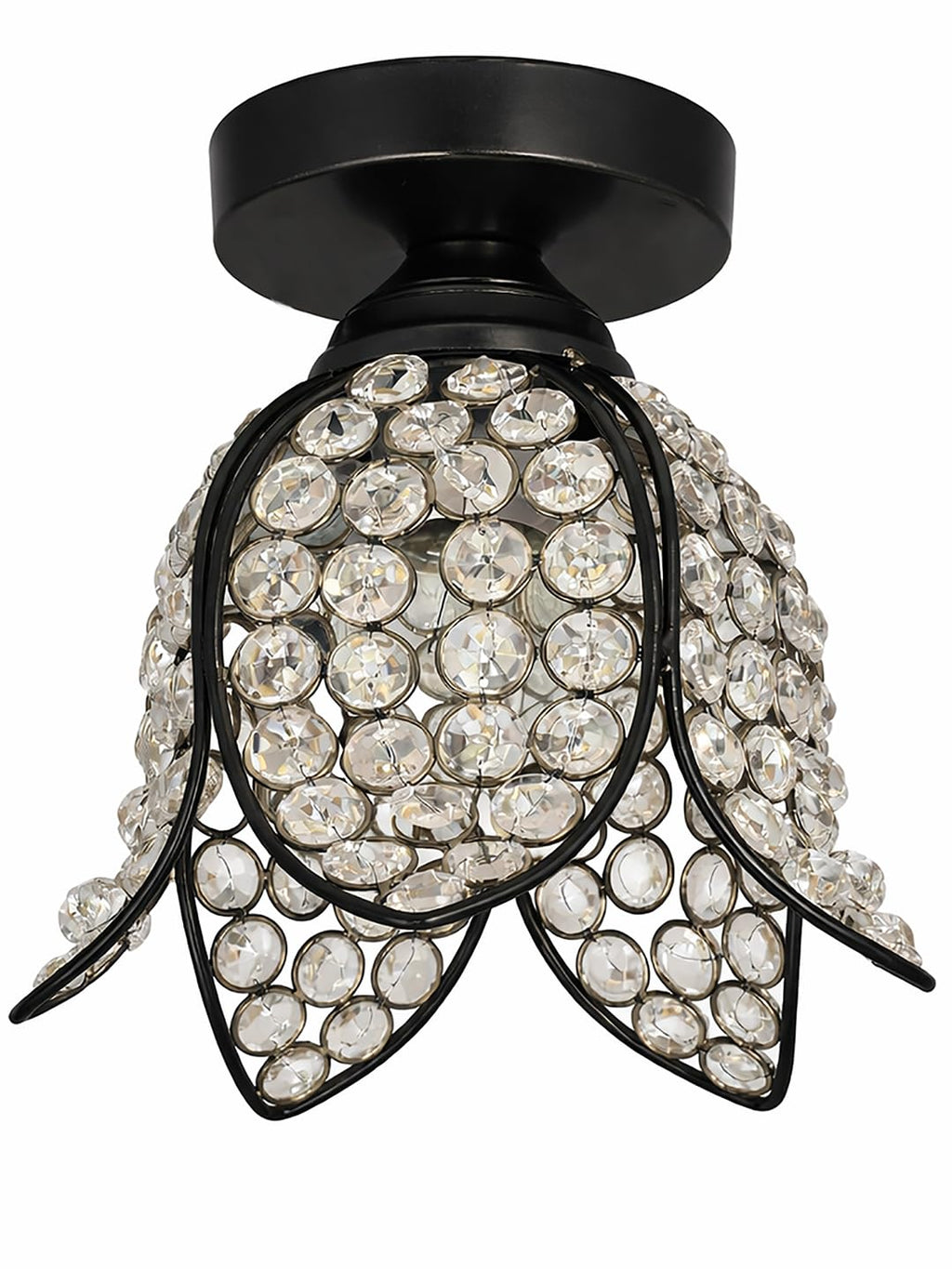 Modern Crystal Flush Mount Ceiling Light | Gold Finish Decorative Ceiling Lamp for Hallway, Bedroom, Living Room, Balcony & Foyer | Warm Light Home Decor Fixture (Black Lotus)