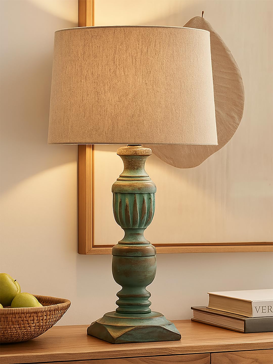 Decorcity Wooden Table Lamp, Night Lamp for Bedroom, Home Decor Items for Living Room, Light Bedside Lamp, Room Decor (Rustic Trophy Beige)