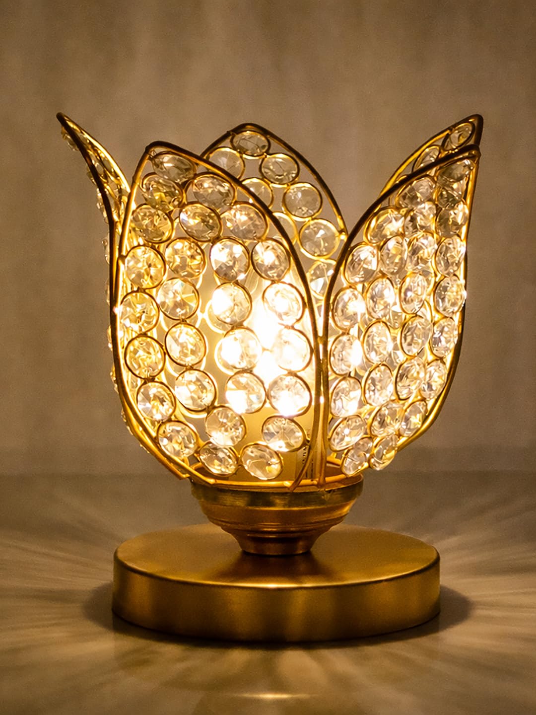 Crystal Lotus Table Lamp for Bedroom & Living Room | Modern Gold Decorative Desk Lamp | Warm White Night Lamp for Home, Office, Bedside & Corner Décor (Gold)