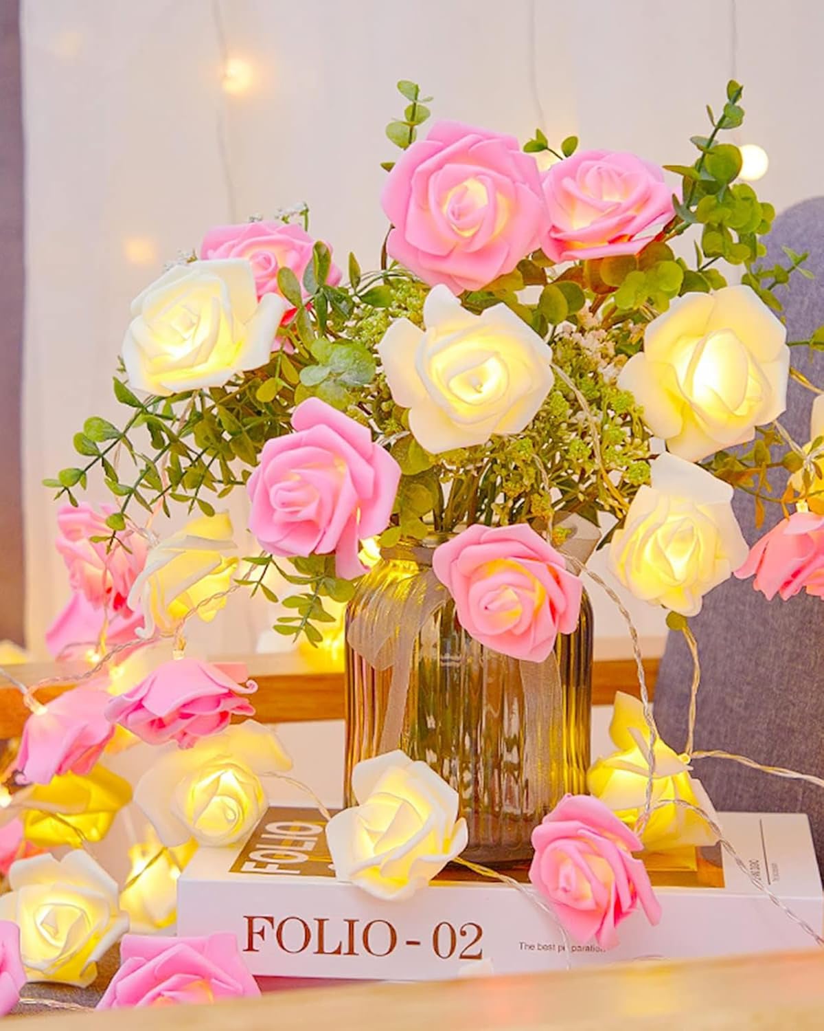 Rose Flower String Lights, 14 LED Electric Operated Romantic Rose Lights, 13Ft Artificial Flowers Garland Led Lights for Valentine's Day Wedding Indoor Outdoor Festival Party Decor Multicolor