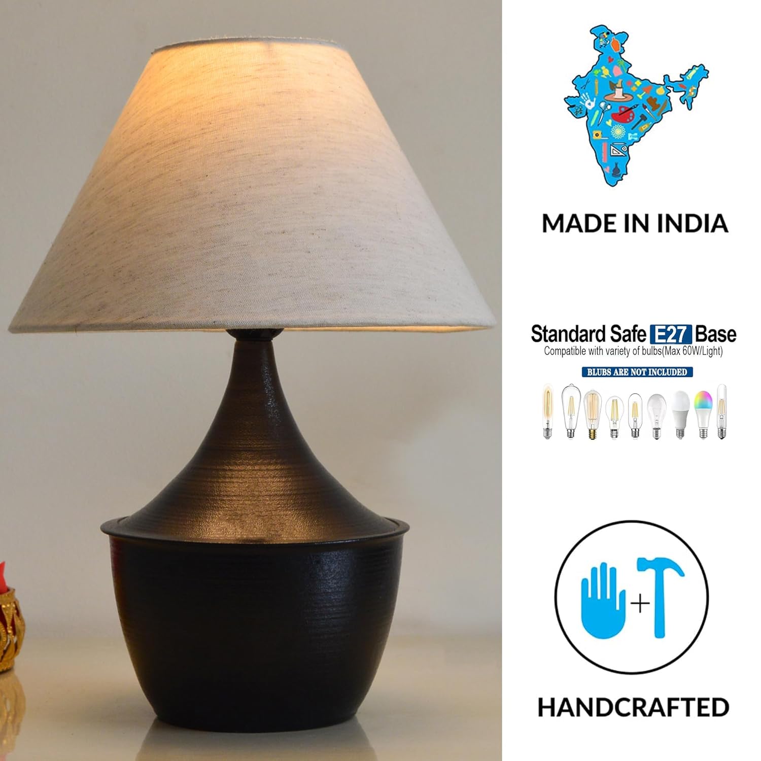 Iron Black Drip Table Lamp with ShadeTable Lamp for Home Decoration | 'Intriguingly Goth' Handcrafted Table Lamp for Living Room Bedroom Beige