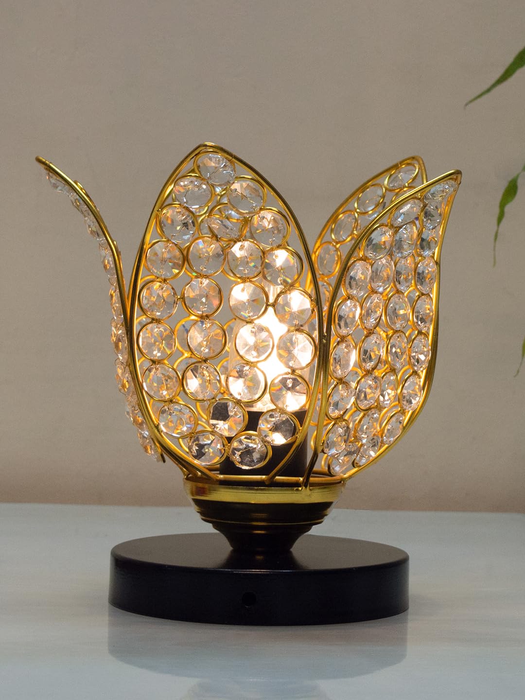 Crystal Lotus Table Lamp for Bedroom & Living Room | Modern Gold Decorative Desk Lamp | Warm White Night Lamp for Home, Office, Bedside & Corner Décor (Black Gold)