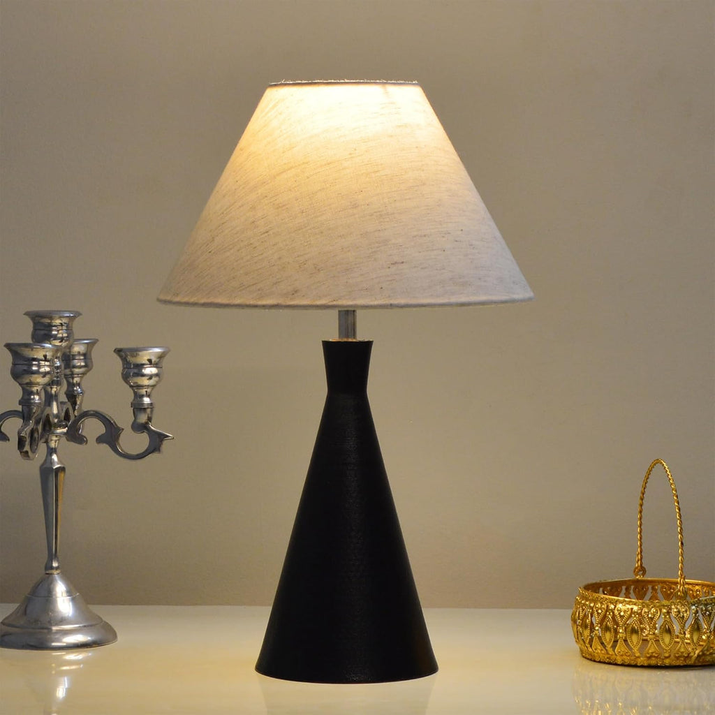 Black Metal Cone Table Lamp with ShadeTable Lamp for Home Decoration | 'Intriguingly Goth' Handcrafted Table Lamp for Living Room Bedroom, Entertainment Room, Office, Kitchen, Dining Khadi
