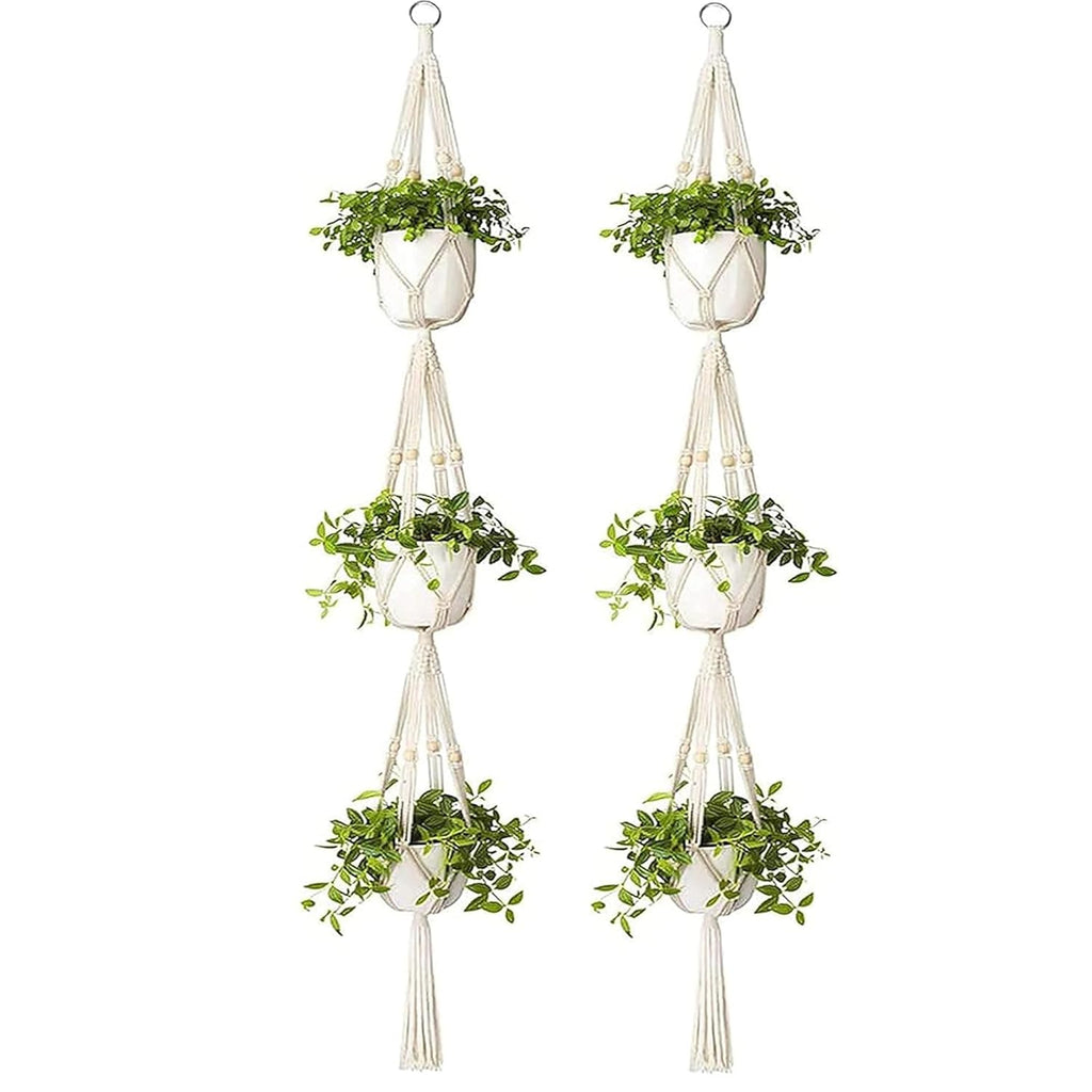 Macrame Plant Hanger 3 Tier Indoor Outdoor Hanging Planter Basket Cotton Rope with Beads 70 Inches 2 pack