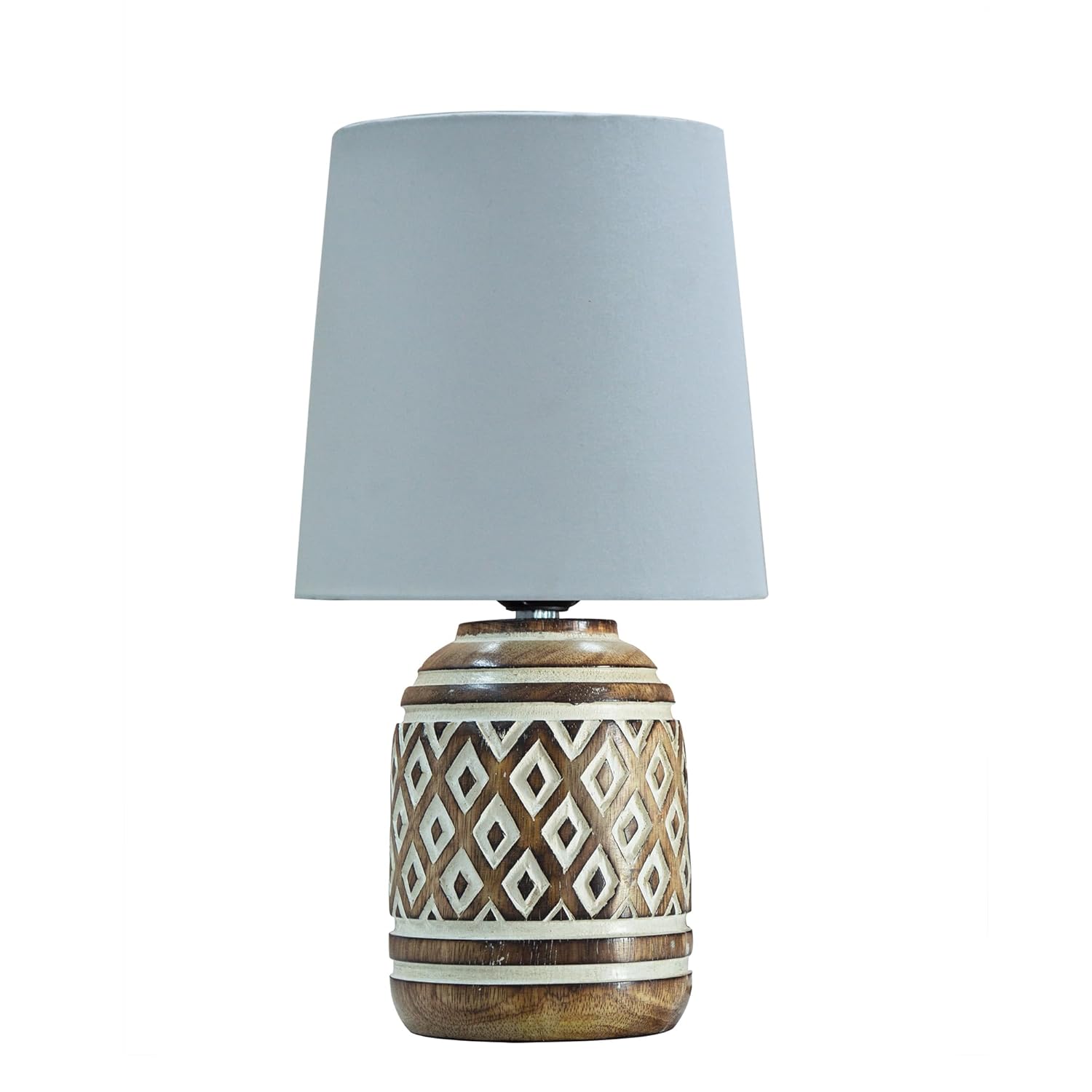 Antique Carved Wood Table Lamp with Linen Wooden Nightstand Lamp Kids Table Lamp for Bedroom Kids Bedside Cartoon Nursery Lamp Lampshade for Girls Boys Living Room White