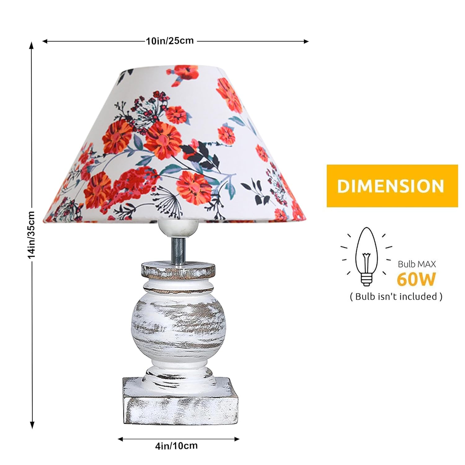 Antique White French Trophy Table Lamp for Bedroom Living Room Simple Retro Wood Grain Farmhouse Bedside Lamp Suitable for Nightstand Children's Room or University Dormitory Marigold