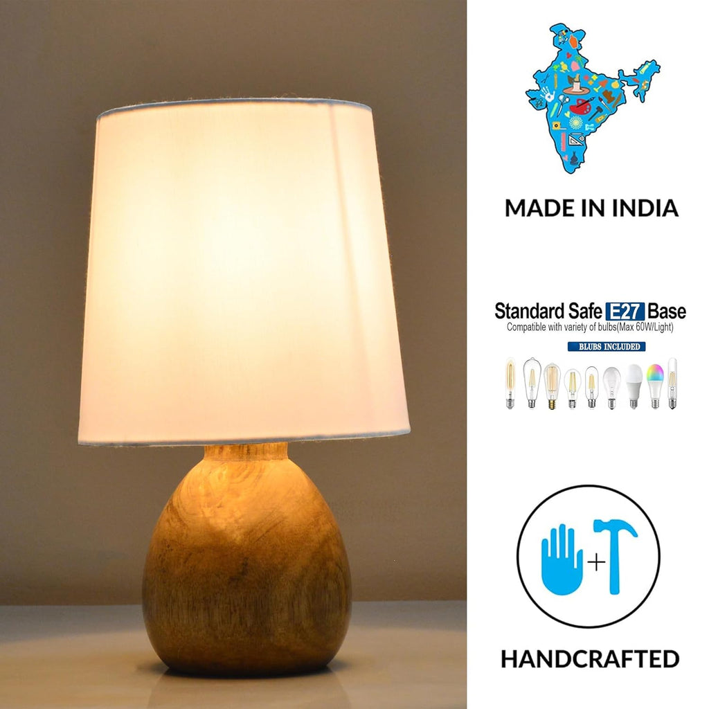 Cute Dowel Pot Wooden Table Lamp for Bedroom, Small Table Lamp Farmhouse Rustic Lamp Set Bedside Table Lamps for Nightstand Side Table Lamps for Living Room for Bedroom, Home Office, Living Room, Kids Dorm White