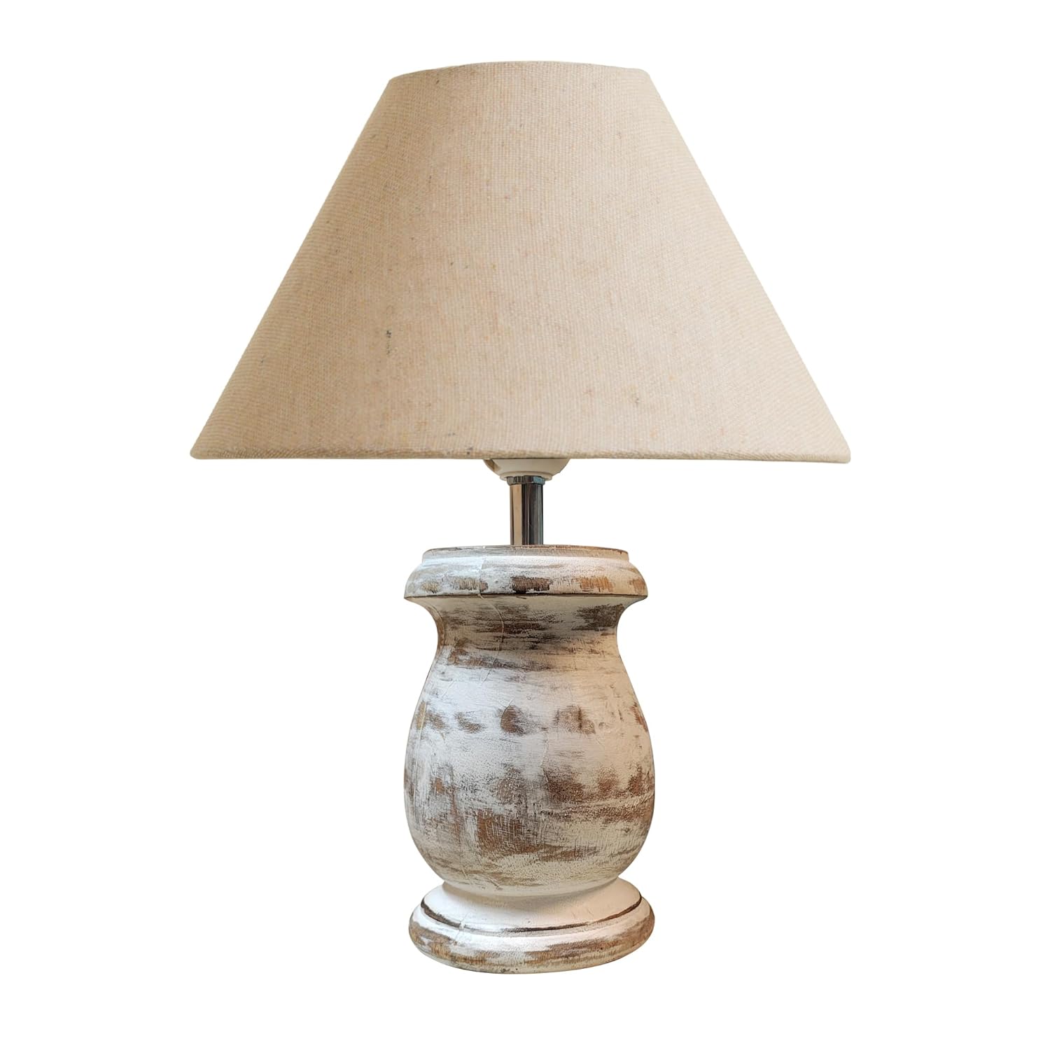 Dowel Antique White Mid Century Single Table Lamp for Living Room Farmhouse Linen Bedside Lamps for Bedroom Kids Room Dorm Office Khadi