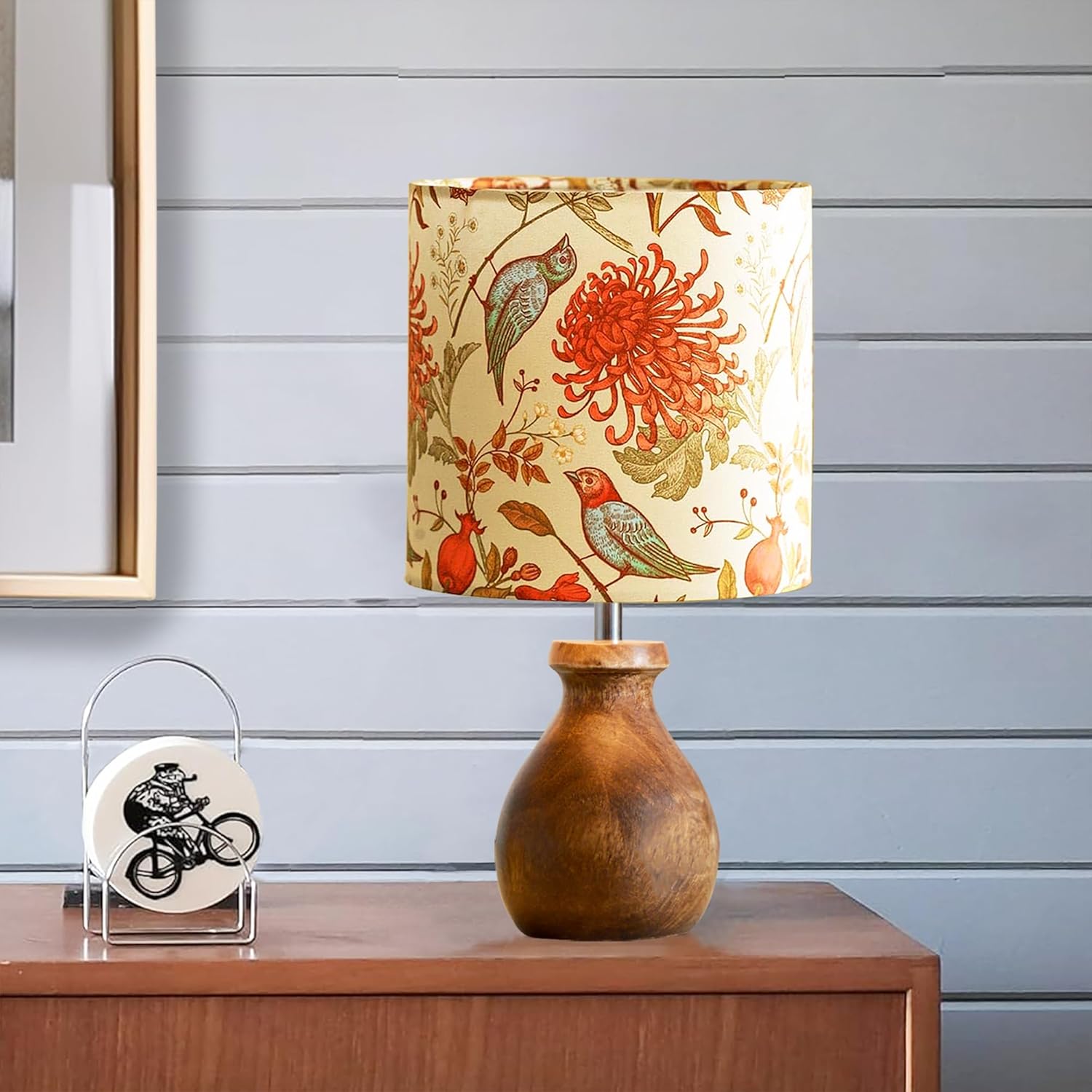 Mini Farmhouse Wooden Dome Dowel Pot Table Lamps Vintage Small Lamps Decorative for Small Spaces Bedside Lamps Suitable for Nightstand Children's Room or University Dormitory Bird