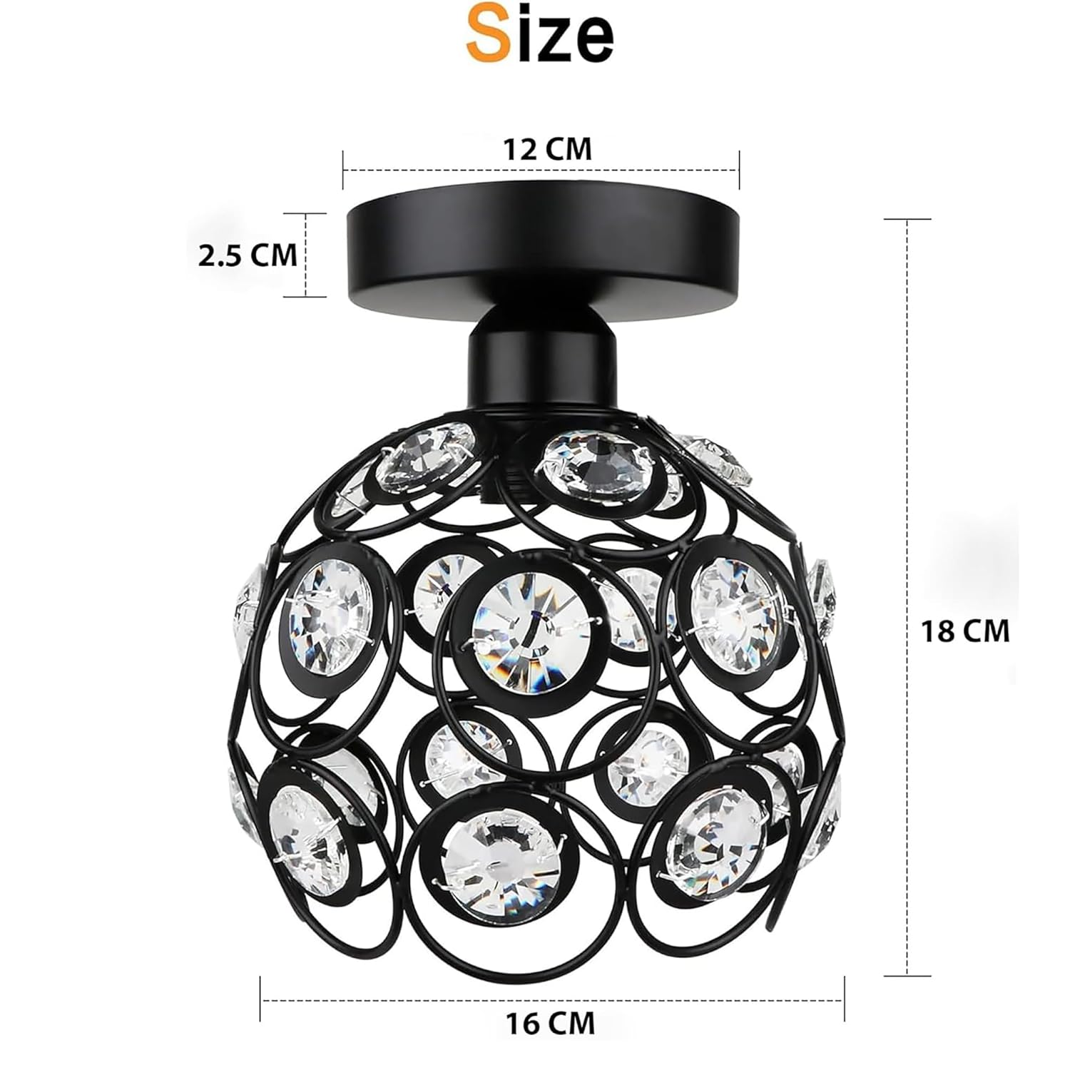 Modern Mini Chandelier Lamp, Crystal Ceiling Light, Semi-Flush Mount Corridor Lights Lamp for Bedroom Black