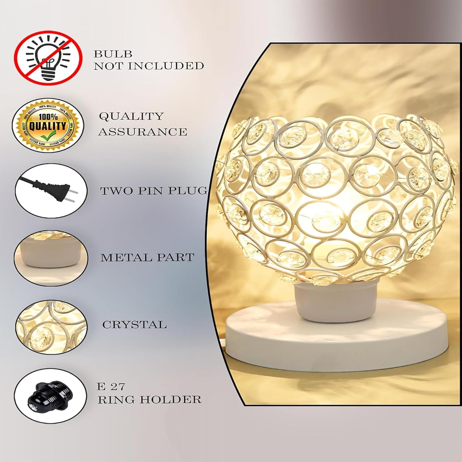 Crystal Semi Table Lamps, Mood Lighting, White, Crystal Night Light Stylish Bedside Lamp, Unique Decorative Desk Lamp for Living Room, Bedroom