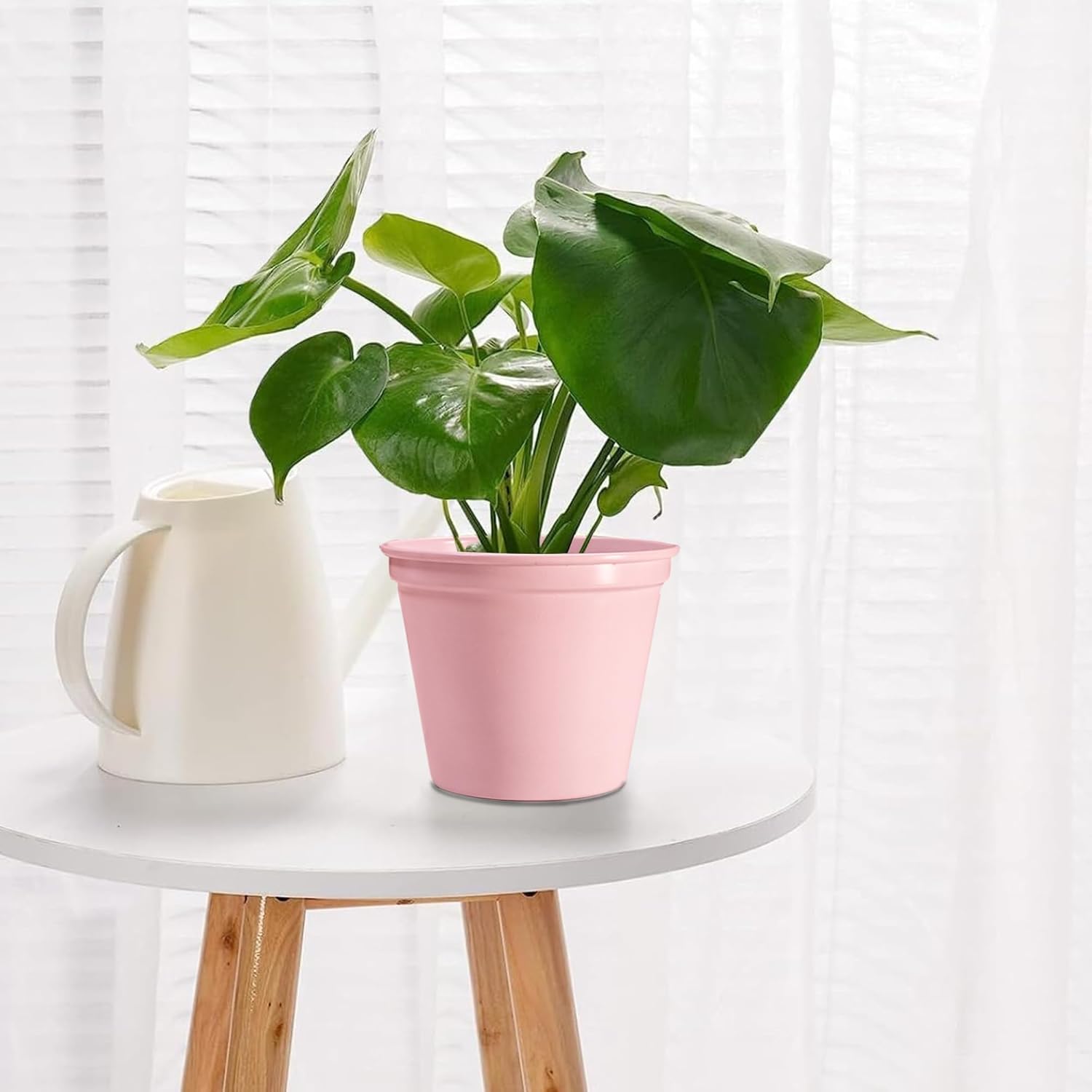 5 & 4 Inch Metal Planter Pots for Indoor Plants - Sturdy & Mordern Cylinder Plant Pot Baby Pink Plants Not Included