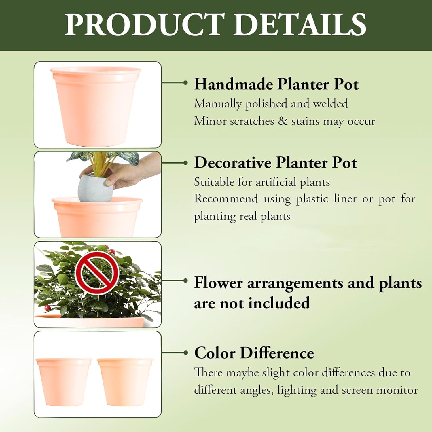 5 & 4 Inch Metal Planter Pots for Indoor Plants - Sturdy & Mordern Cylinder Plant Pot Baby Pink Plants Not Included