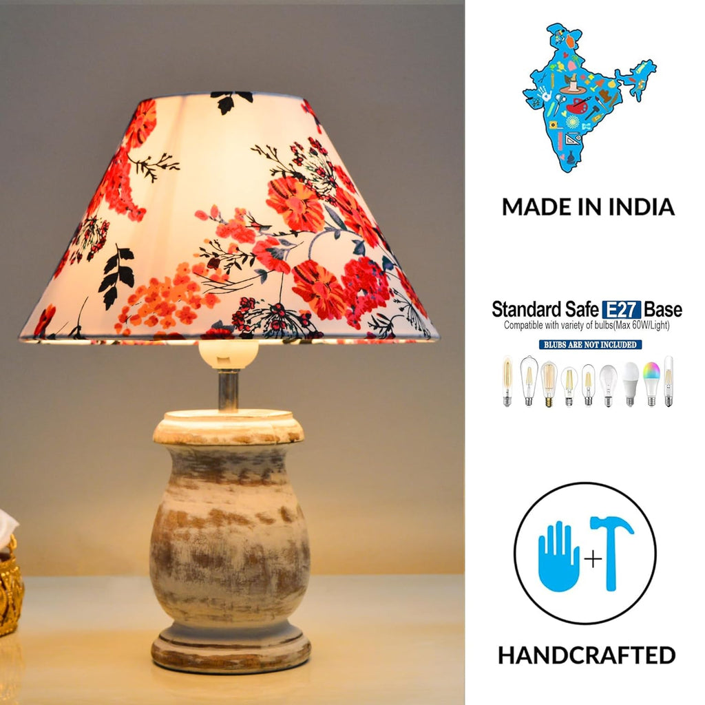 Dowel Antique White Mid Century Single Table Lamp for Living Room Farmhouse Linen Bedside Lamps for Bedroom Kids Room Dorm Office Marigold