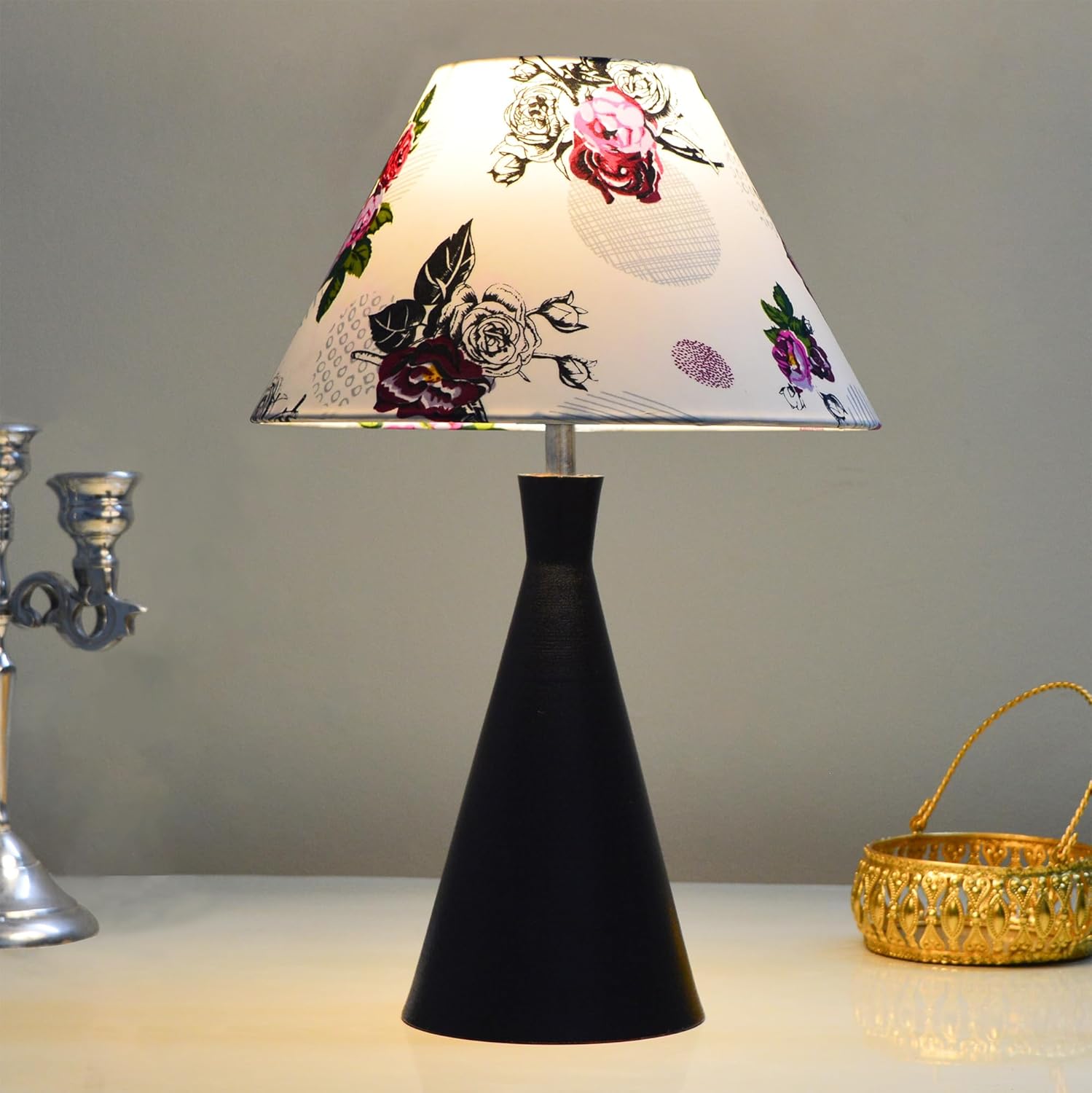 Black Metal Cone Table Lamp with ShadeTable Lamp for Home Decoration | 'Intriguingly Goth' Handcrafted Table Lamp for Living Room Bedroom, Entertainment Room, Office, Kitchen, Dining Rose