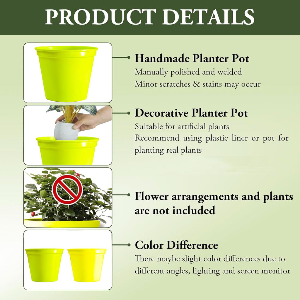 5 & 4 Inch Metal Planter Pots for Indoor Plants - Sturdy & Mordern Cylinder Plant Pot Matte Yellow Plants Not Included