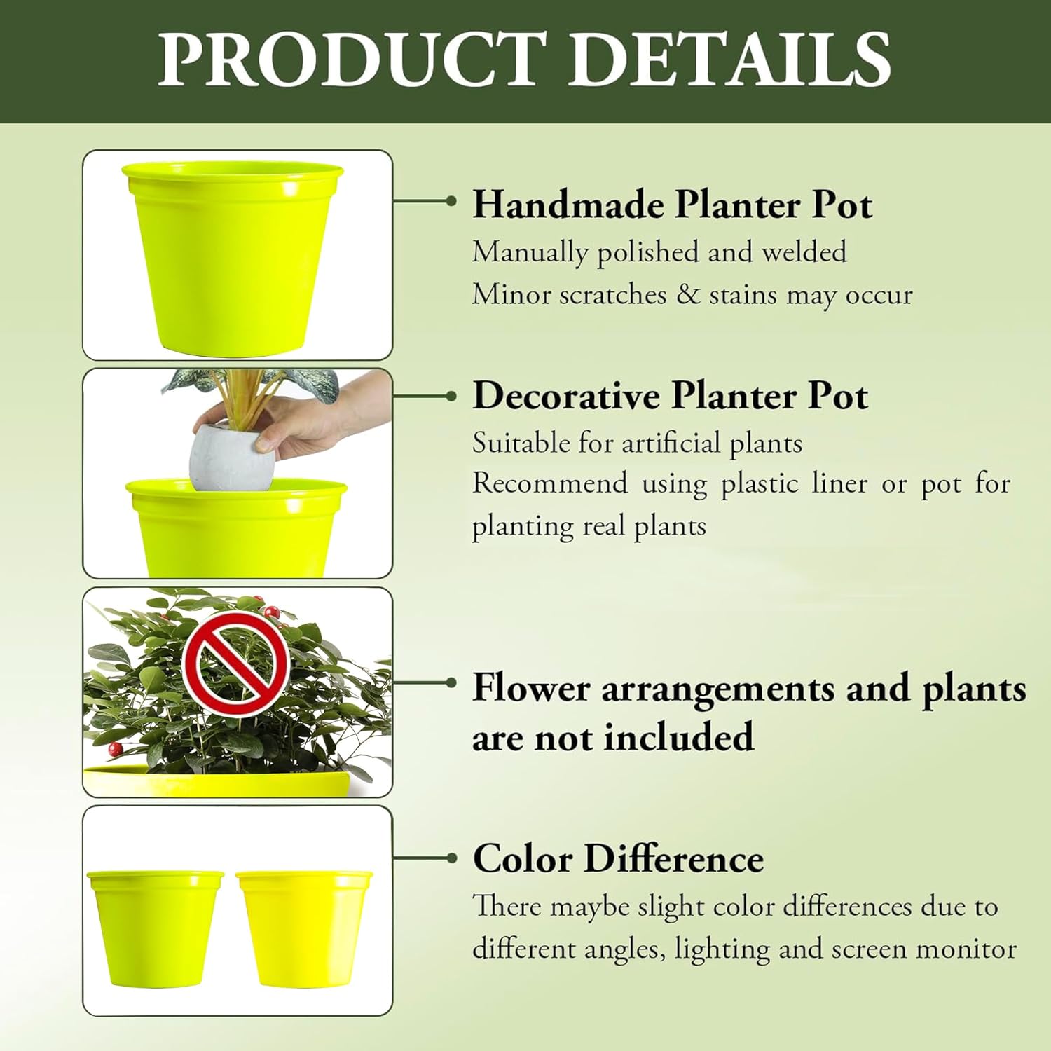 5 & 4 Inch Metal Planter Pots for Indoor Plants - Sturdy & Mordern Cylinder Plant Pot Matte Yellow Plants Not Included