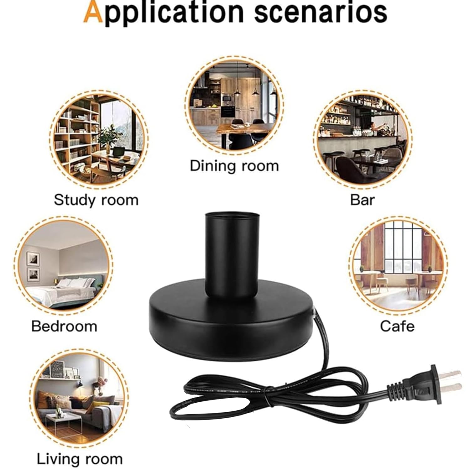 Polished Metal Desktop Lamp Base E26 E27 Screw Light Bulb Holder Base Light Sockets Base Light Bulb Base Lamp Replacement Base for Holding Bulb, 6 Feet Cord Black Set of 3