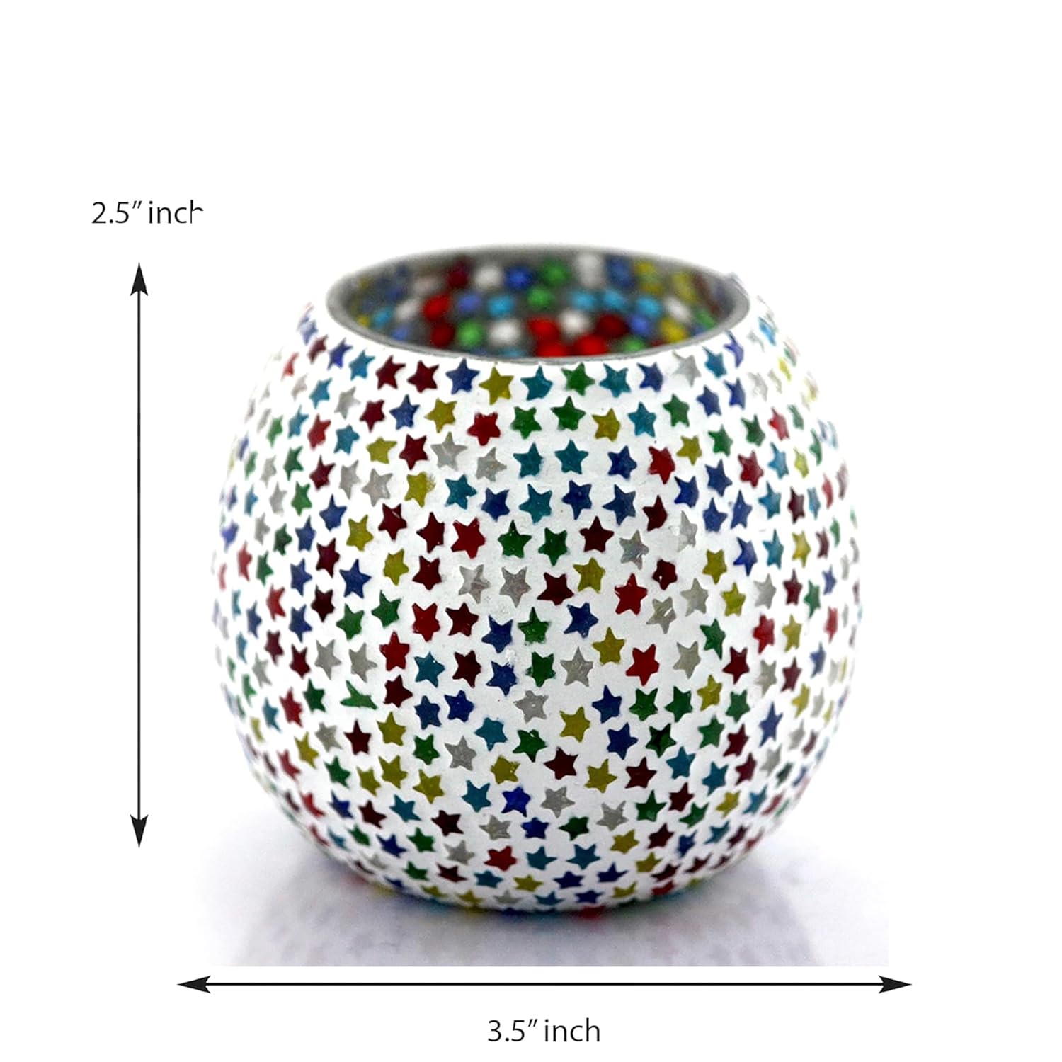 Handmade Multi-Star Mosaic Glass Tealight Candle Holders Set of 2 for Home Décor | Decorative Diwali Lights | Festive Table Centerpiece for Christmas & New Year