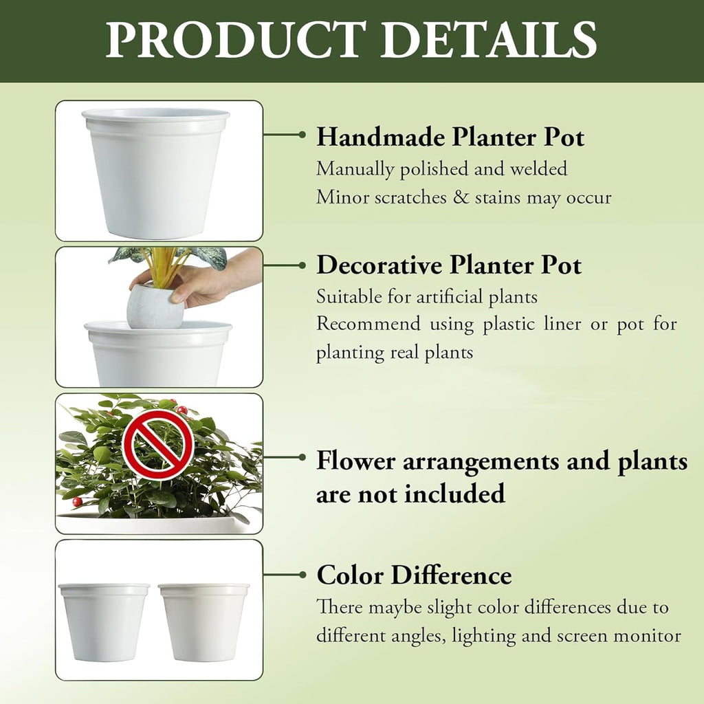 5 & 4 Inch Metal Planter Pots for Indoor Plants - Sturdy & Mordern Cylinder Plant Pot Matte White Plants Not Included
