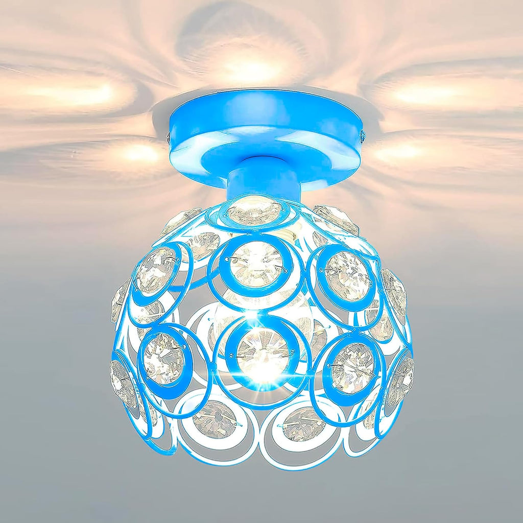 Modern Mini Chandelier Lamp, Crystal Ceiling Light, Semi-Flush Mount Corridor Lights Lamp for Bedroom Turquoise