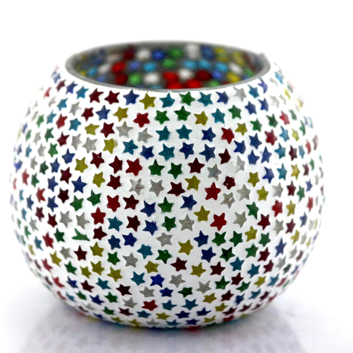 Handmade Multi-Star Mosaic Glass Tealight Candle Holders Set of 2 for Home Décor | Decorative Diwali Lights | Festive Table Centerpiece for Christmas & New Year