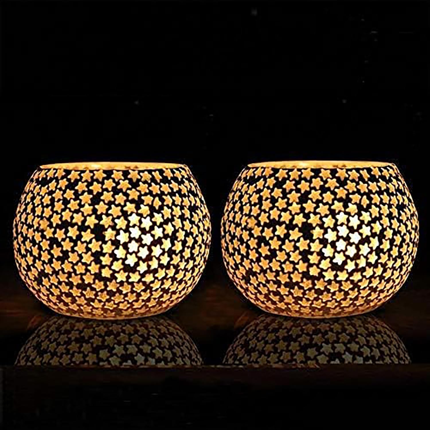 Set of 2 Moroccan Glass White Mosaic Tealight Candle Holder Mosaic Candle Holder, Diwali Candle Holder, tealight Holder, Candle Included Diwali Gift, Best Gift for Diwali, Diwali Decoration.