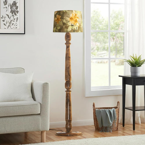 Classic Chic Vintage Stand Floor Lamp with Multicolor Taper Lamp Shade | Light Decoration for Home | Living Room & Bedroom Bedside Floor Lamp | Wooden Floor Lamp Round Rim wild meadow