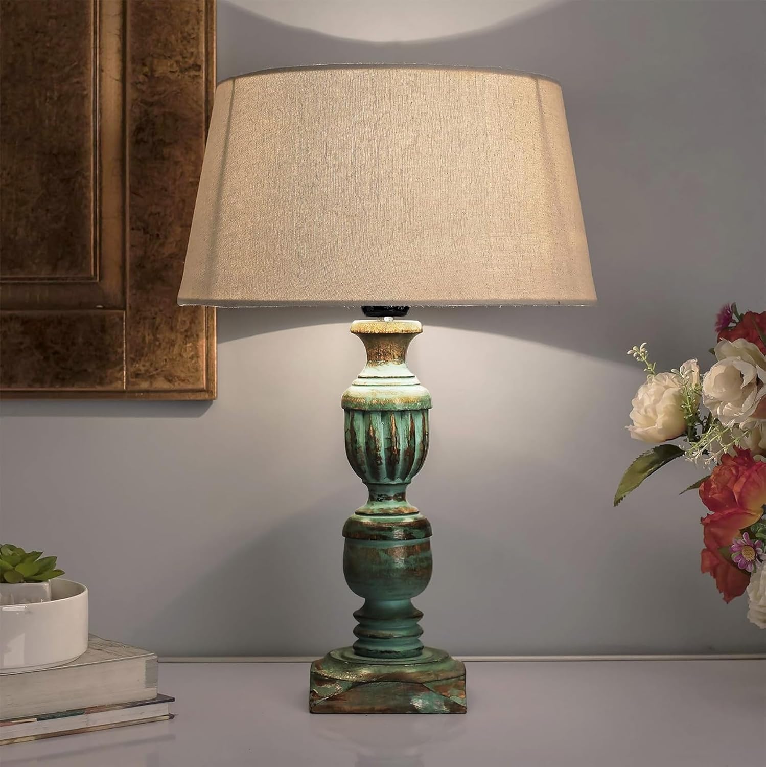 Decorcity Wooden Table Lamp, Night Lamp for Bedroom, Home Decor Items for Living Room, Light Bedside Lamp, Room Decor (Rustic Trophy Beige)