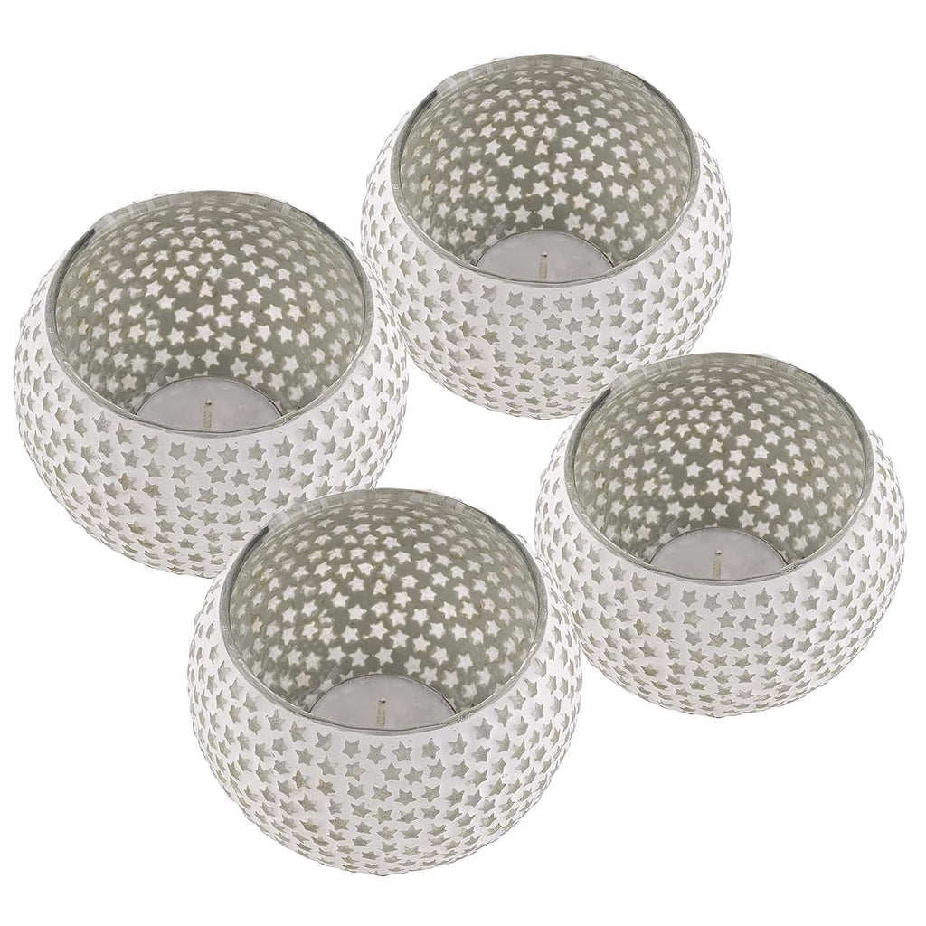 Set of 2 Moroccan Glass White Mosaic Tealight Candle Holder Mosaic Candle Holder, Diwali Candle Holder, tealight Holder, Candle Included Diwali Gift, Best Gift for Diwali, Diwali Decoration.